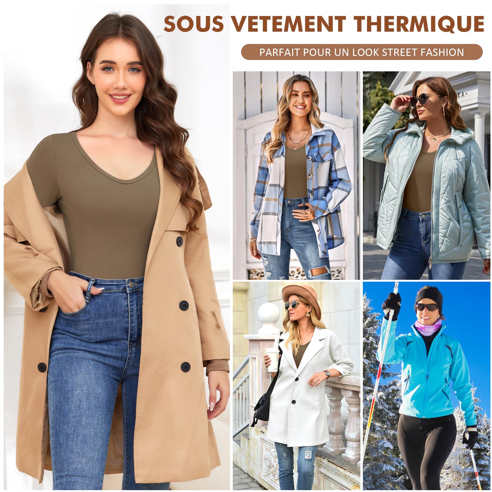 YARRCO Haut Thermique Femme Manche Longue Col en V sous-vêtements Thermiques sous Pull Thermique T-Shirt en Polaire