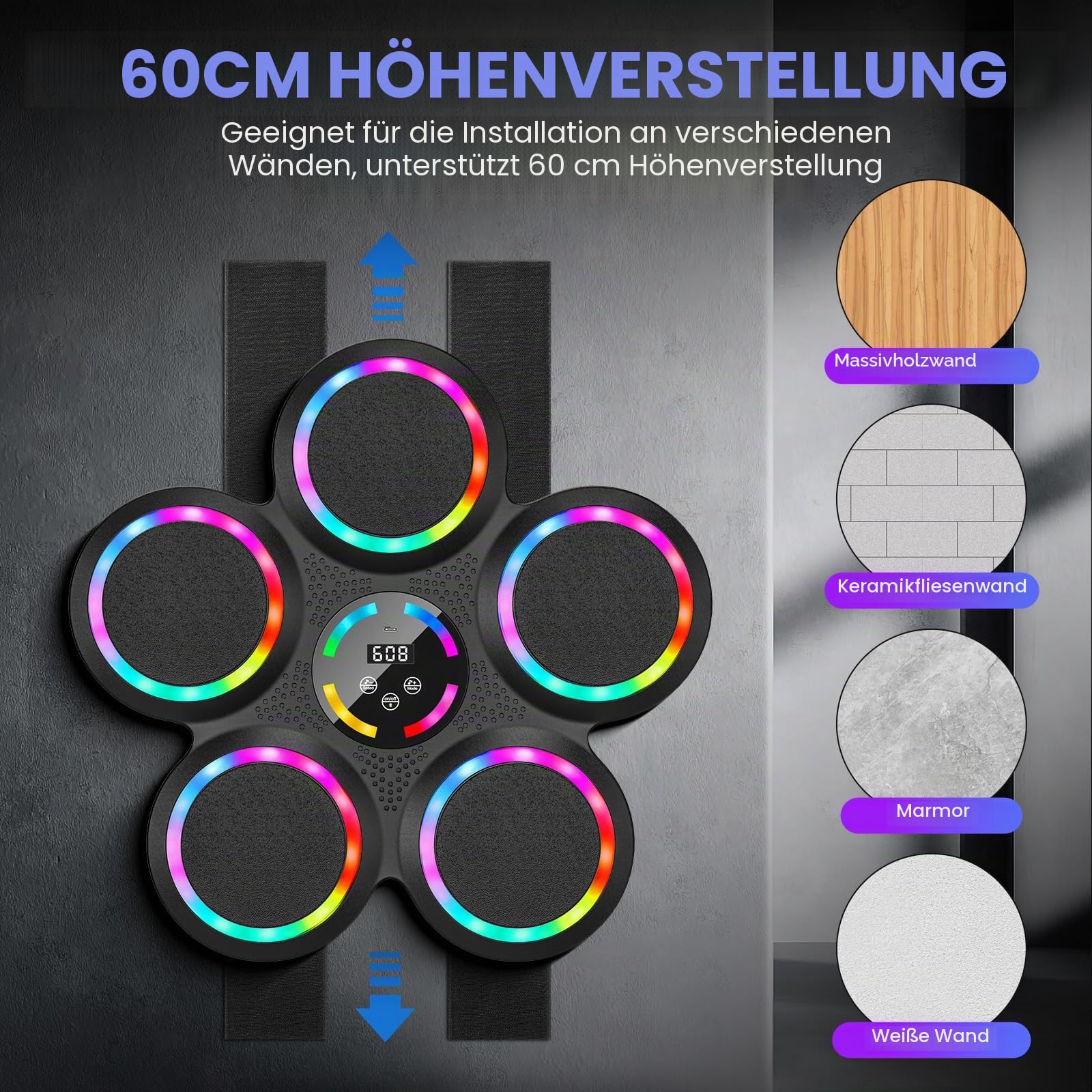 Music Boxing Machine, LED Elektronische Musik Boxing Machine mit 2 Boxhandschuhen, 9 Geschwindigkeiten, 9 Einstellbare Modi, Automatische Zählung, Geschenk Für Erwachsene und Kinder Exercise