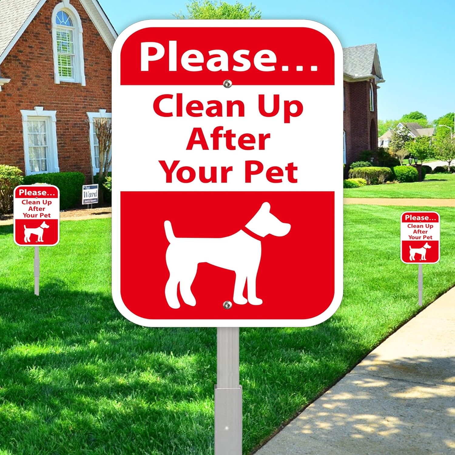 Please Clean Up After Your Pet Yard Sign with 28" Metal Stake, 12x8 inches No Pooping Dog Signs, Rustproof Aluminum,2Pack No Dog Waste Signs