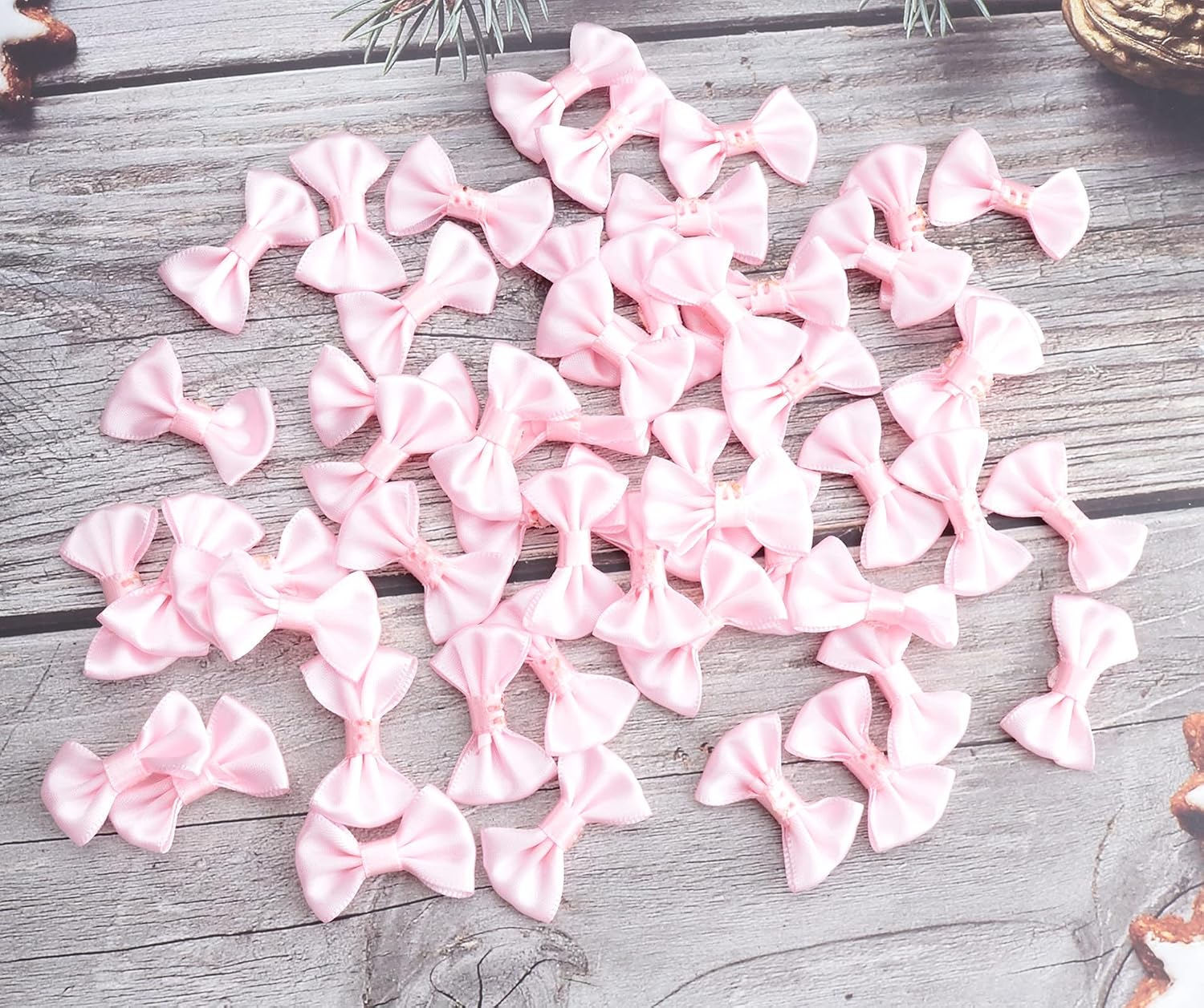 50 Pcs Mini Satin Bows Ribbon Vintage Soft Boutique Flower Bowknot (Pink) image 2