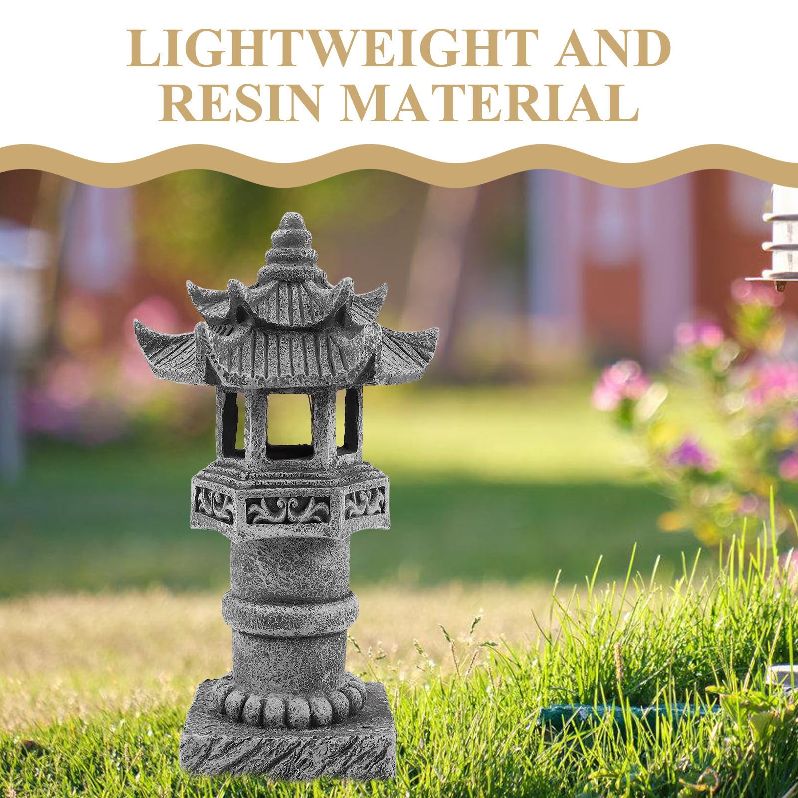 SEWACC Estatua de Jardín Asiática de Resina Diseño Elegante y Resistente Intemperie, Pagoda para Césped y Decoración de Jardín Exterior