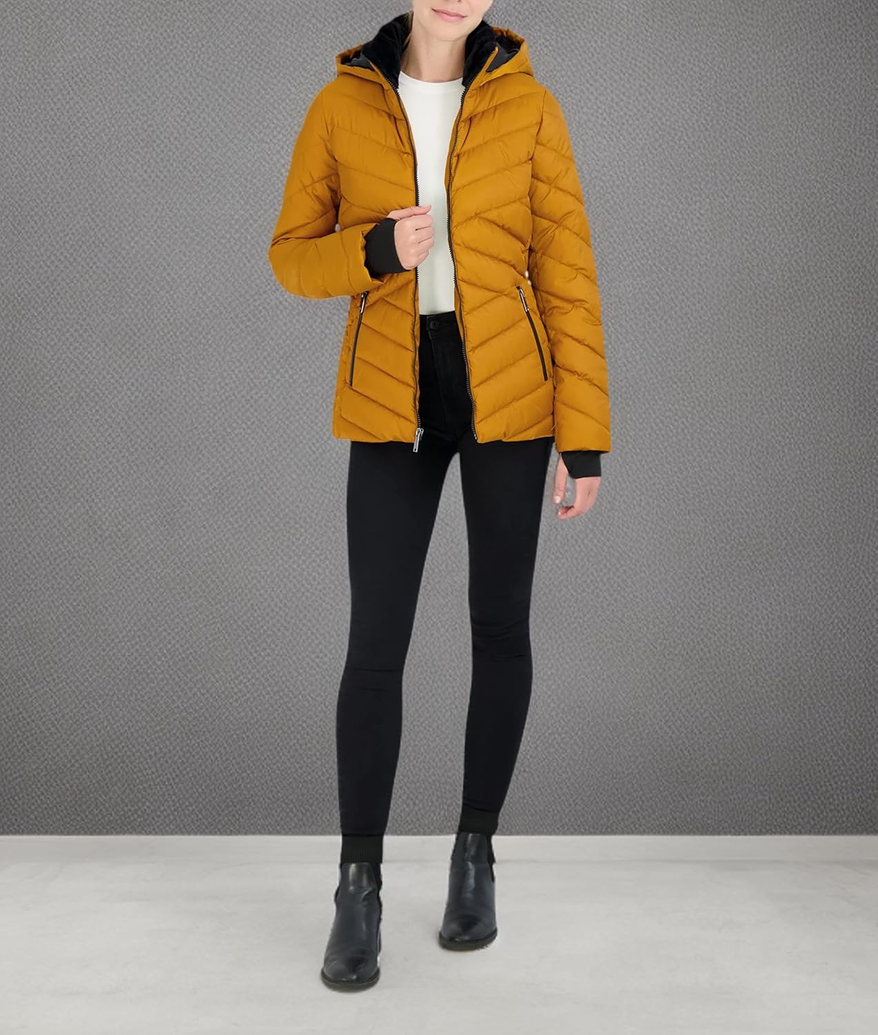 HFX Women's Mid-weight Puffer Jacket– Stretch Fabric Winter Coat, Faux Fur Hood Lining, Thumbhole Cuffs - Image 7