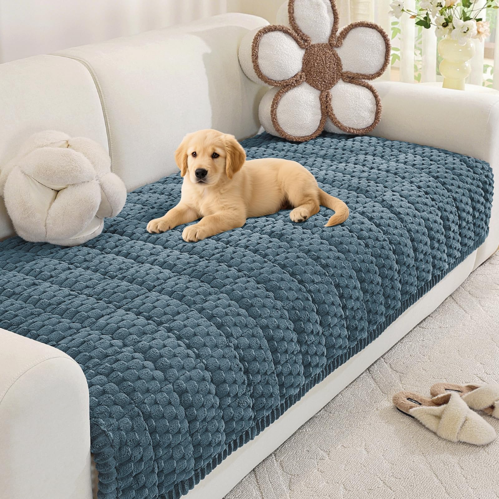 Royhom Pet Sofa Cover Washable, Soft Thick Fuzzy Sofa Cover 2 3 4 Seater, Couch Protector for Dogs, Settee Covers Furniture Slipcovers (Blue, 90x210cm)