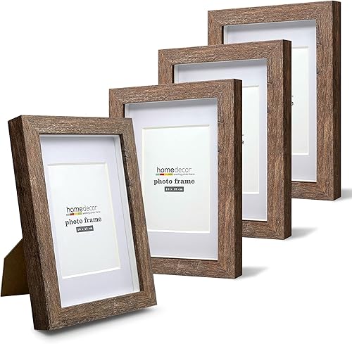 Marco Shadow Box, juego de 4 portarretratos para pared, marcos de fotos rústicos de madera de granja con vidrio templado para galería de pared y