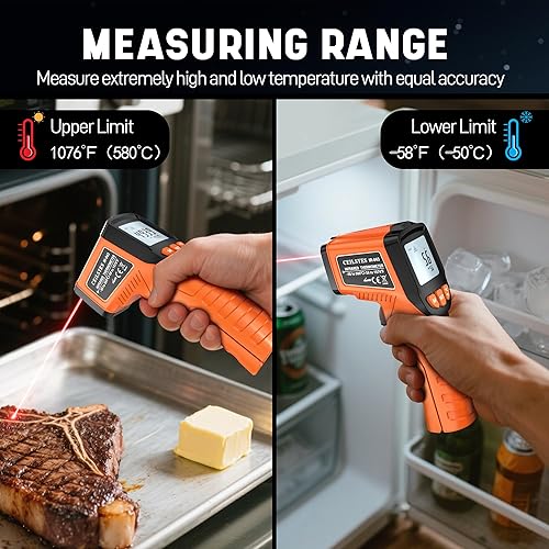 Miniatura 4 de Pistola termómetro infrarroja, pistola de temperatura infrarroja para cocinar, pistola de termómetro láser de -58   1076  con emisividad ajustable y