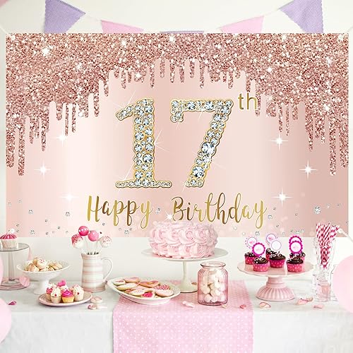 Miniatura 35 de Cartel de feliz cumpleaños número 100 para mujer, decoración de fondo de oro rosa para fiesta de cumpleaños número 100, póster rosa de cumpleaños