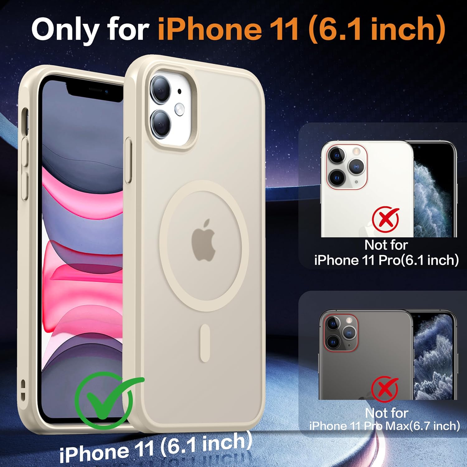 Magnetic for iPhone 11 Phone Case-Compatible with MagSafe-Slim Translucent Matte-Military Grade Drop Protection Phone Case for iPhone 11 6.1",Beige - Image 2