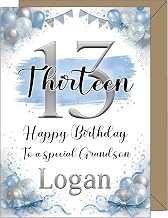 Personalised 13th Birthday Card Son Grandson Nephew Brother - Blue Silver Balloon Design - Add Any Name Age & Relation Greeting Cards