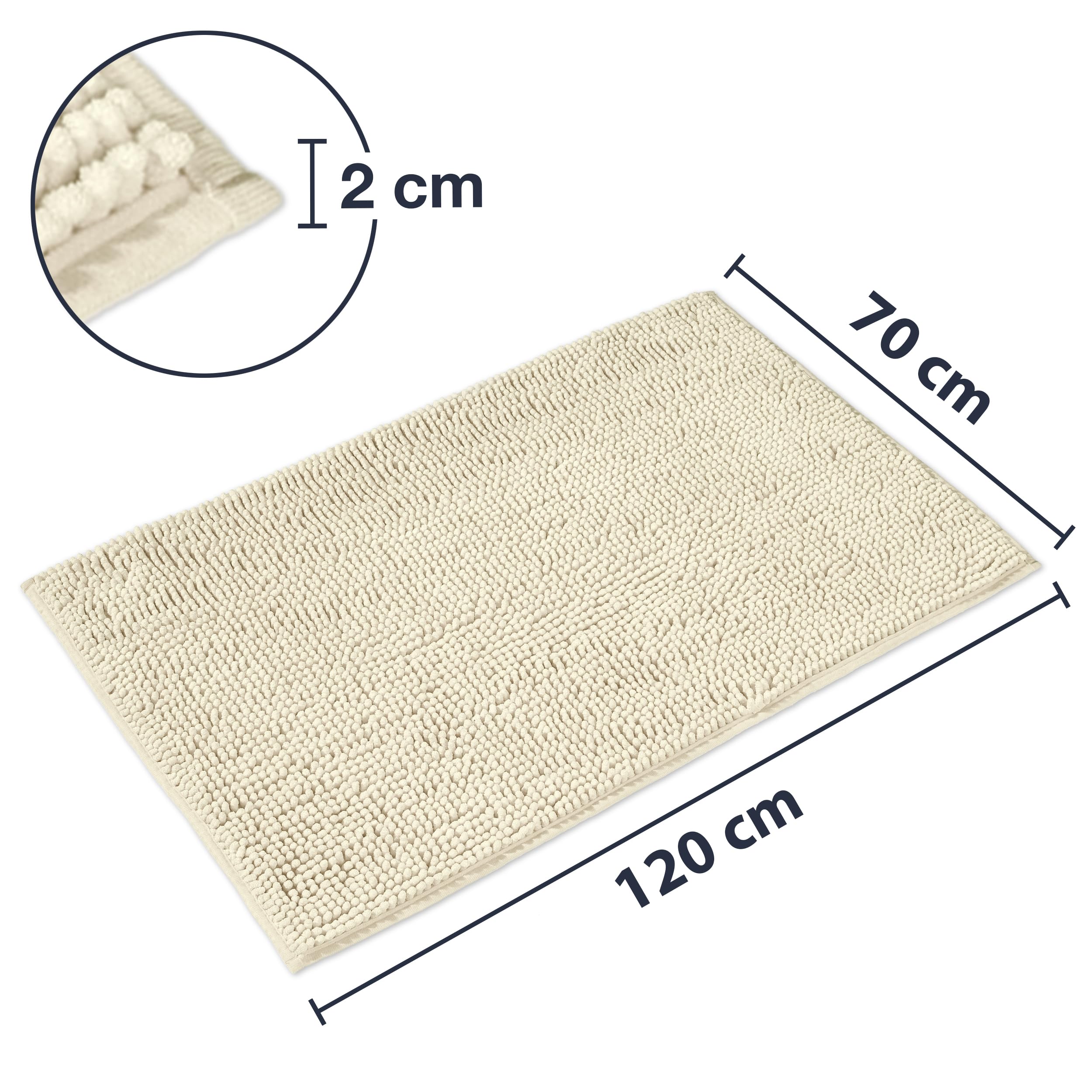 WohnDirect Juego de 2 alfombrillas de baño, color crema, 70 x 120 cm, antideslizantes y lavables, alfombrillas de baño, alfombrilla de baño