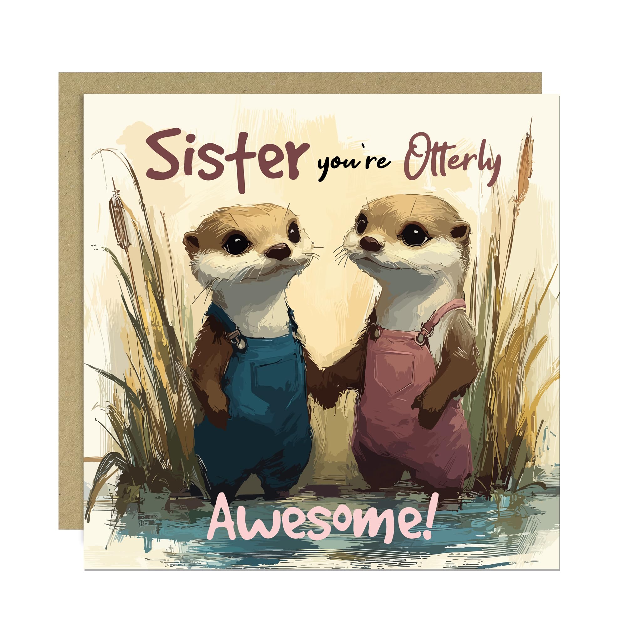 RED OCEAN Sister Birthday Card Cute Birthday Card for Sister You're Otterly Awesome Sister Cards From Brother Sister Thank You Card With Kraft Envelope