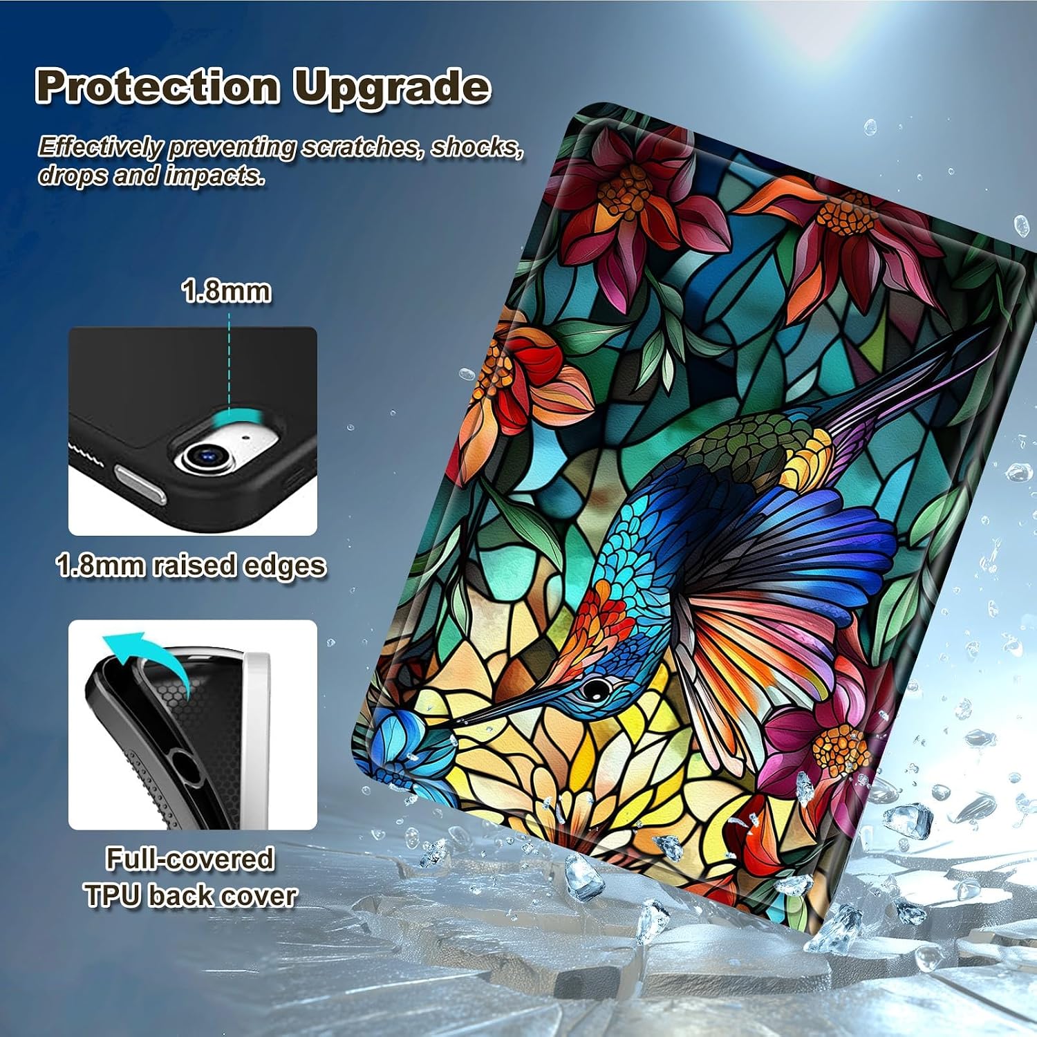 Case for 7" Kindle Paperwhite 12th Generation 2024 and Kindle Colorsoft, Multi-Angle Viewing Leather Smart Stand Back Cover with Auto Sleep Wake, Hummingbird Stained Glass