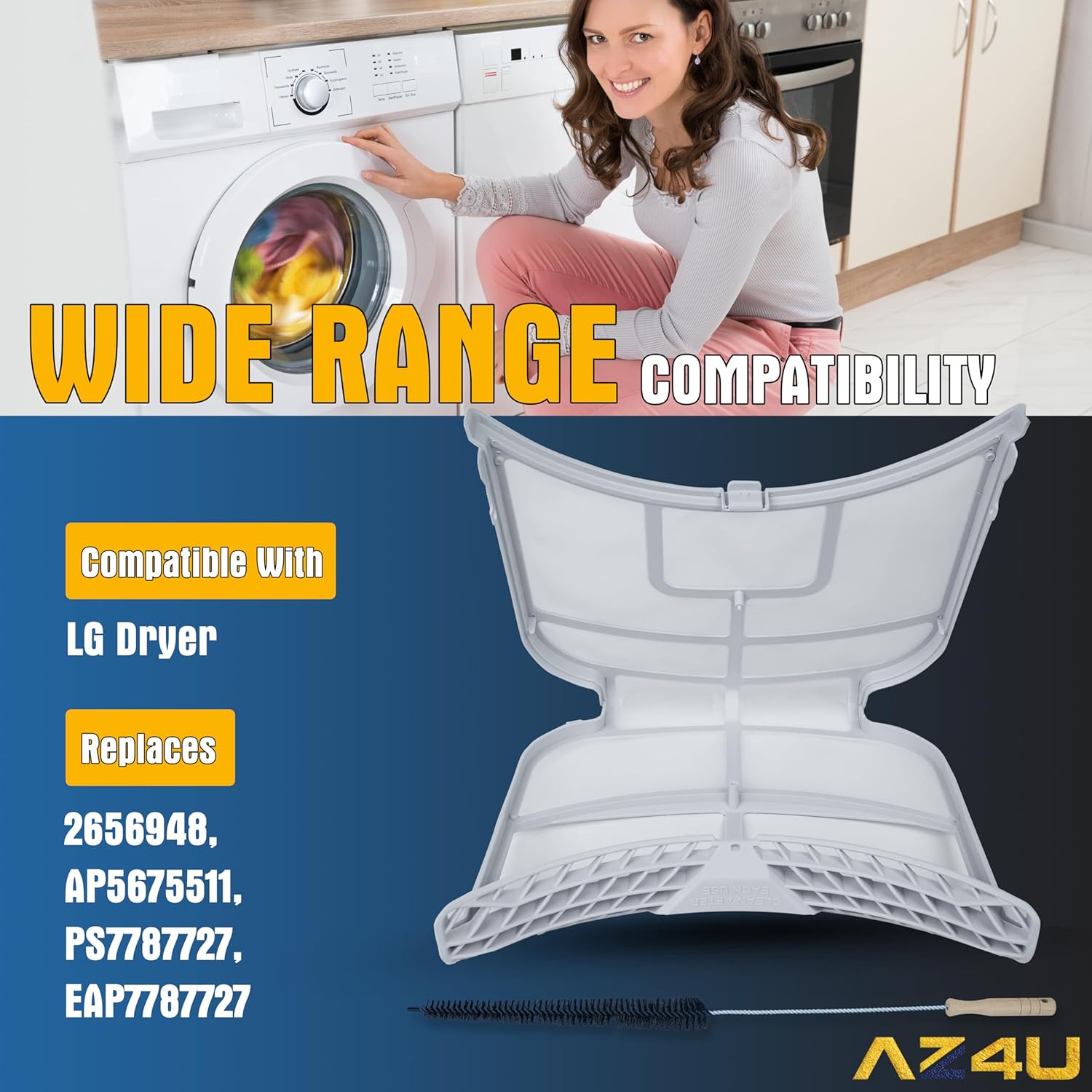 AZ4U Upgraded DLEX9000V DLEX8000V DLEX5005K DLEX5000W DLGX8001W DLGX8101W DLEX8000W DLGX8001V Dryer Lint Filter Screen Replaces For LG DLGX9001V DLEX5000V DLEX8100W DLGX8101V DLGX5001W DLEX8100V