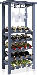 SMIBUY Wine Rack with Glass Holder & Table Top, 20 Bottles Storage, Floor Free Standing Bamboo Display Shelves for Home, Kitchen, Pantry, Cellar, Bar (Grey)