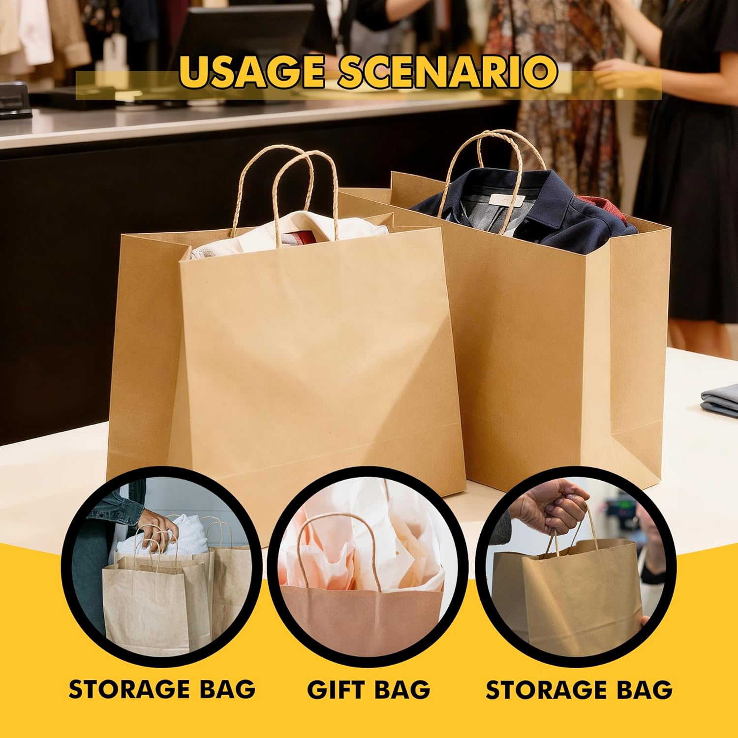 RACETOP Large Brown Paper Bags with Handles Bulk 100Pcs 16x6x12 Inch Gift Bags Bulk, Brown Kraft Paper Bags for Retail, Party, Shopping, Christmas, Favor - Image 5