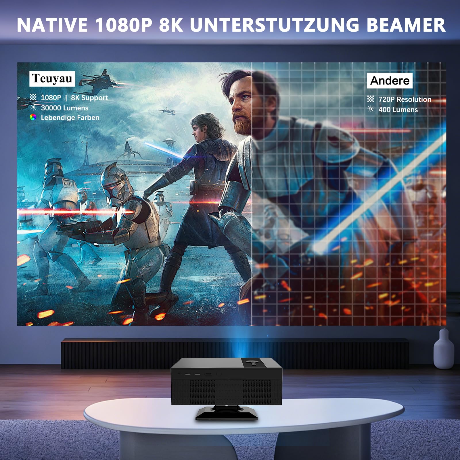 [App integrata & 2026 Upgraded] Proiettore 1080P 4K con WiFi 6 Bluetooth 5.2 Mini Proiettore Portatile Supporta Keystone Projector TV Stick/USB/HDMI/PC.(Nero)