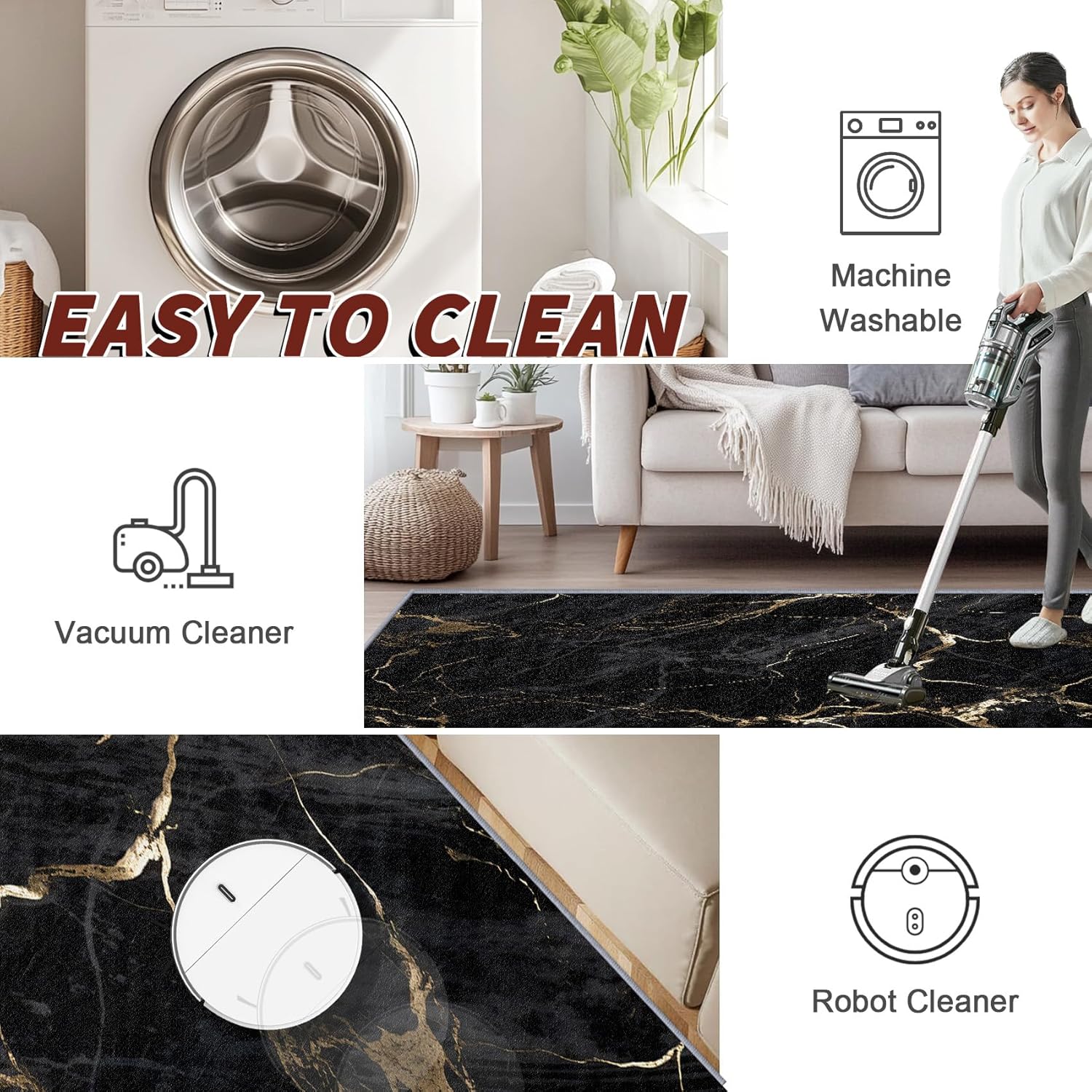 Marble Runners for Hallways, 3x12ft, Black and Gold Runner Rug, Abstract Modern Luxury Soft Washable Kitchen Mats for Floor Home Decor
