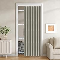 JILRON 100% Blackout Accordion Folding Door Curtain Magnetic Closure Grey 42x78" - Room Divider for Closets & Sliding Doors