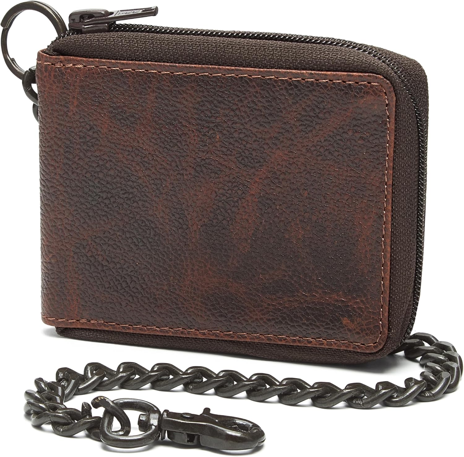 RFID Blocking Mens Full Grain Leather Zip-Around Chain Wallet,brown,20-52