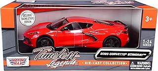 Motormax Toy 2020 Chevy Corvette C8 Stingray Red with Silver Racing Stripes Timeless Legends 1/24 Diecast Model Car by Motormax 79360