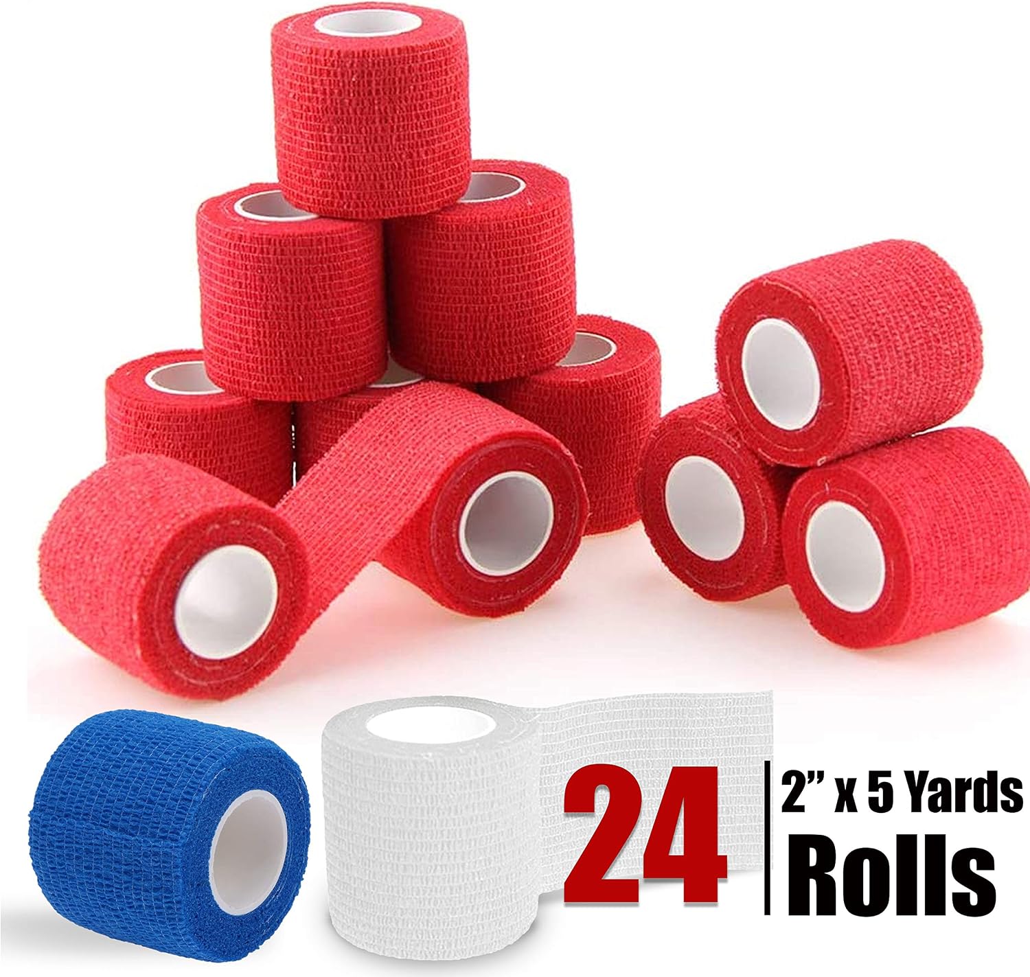 Vet Wrap Tape Bulk | 24 Pack | Self Adherent Rolls | 2 Inch by 5 Yards | Self Adhesive | Pets | Animals | Wrist | Ankle (Blue)