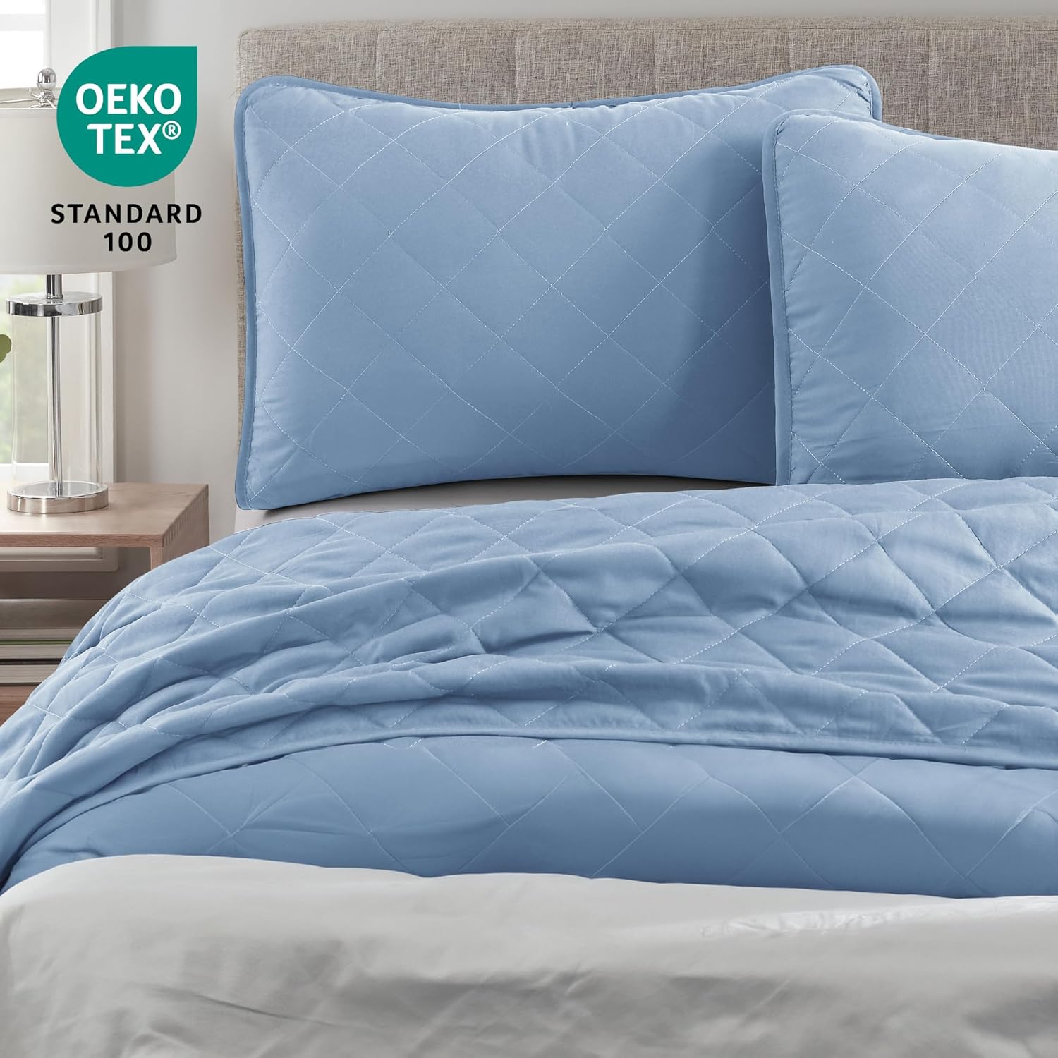 CS CATHAYSPORTS Cathay Home Basic Bedding Home Essential All Season 3PC Microfiber Diamond-Stitch Quilt Set - Light Blue, Twin/Twin XL