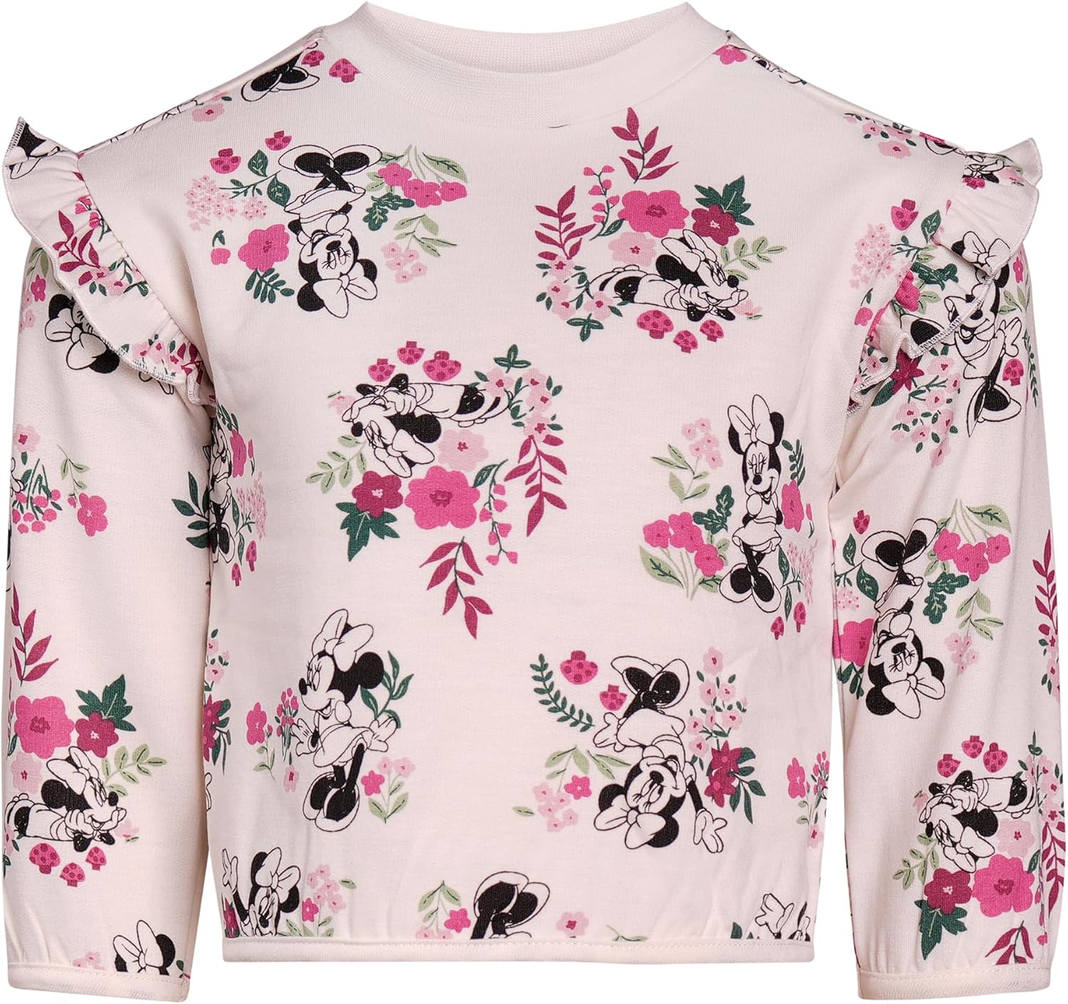 Magic Threadz Disney Clothes Baby Girls Fleece Pant Set – 2-Piece Minnie Mouse Ruffle Shoulder Top and Pants Outfit (12M–24M) - Image 2