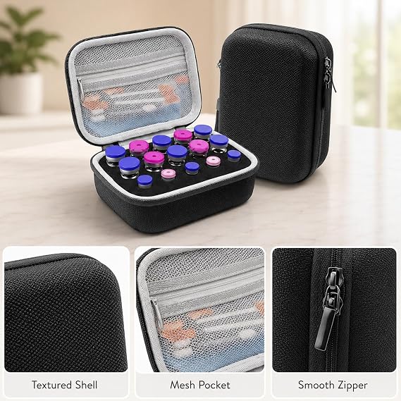 Insulin Pen Case with 15 Compartments, Peptide Storage Case for Fridge Organisation, Refrigerator, Peptide Storage Case for Travel Protectors, 1-10 ml Vials with Zipper Holder Accessories