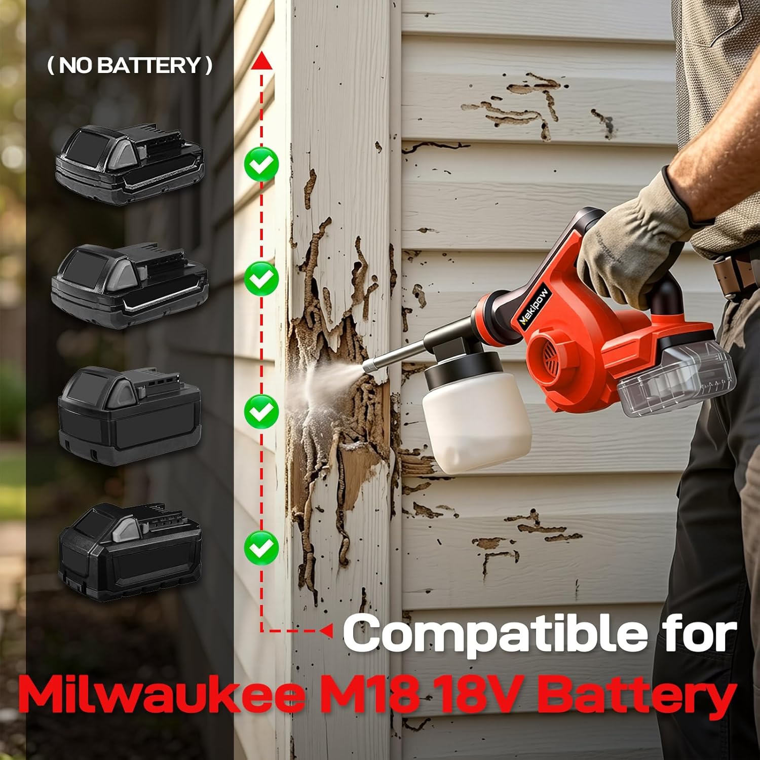 Electric Diatomaceous Earth Duster Compatible with Milwaukee 18V Battery (No Battery), Variable Speed, 3-in-1 Garden Dust Applicator/Blower/Vacuum Cleaner with 800mL Capacity