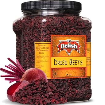 Dried Chopped Beets by Its Delish, 26 OZ Jumbo Container | Gourmet Dehydrated Raw Beet Root Vegetables | Cooking, Camping, Emergency Food Supply | All Natural, No Sugar or Color Added | Vegan, Kosher