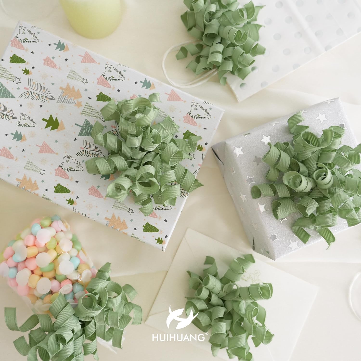 HUIHUANG Sage Green Bows for Gift Wrapping, Sage Curly Ribbon Bows Self Adhesive Burst Gift Bow for Presents, Wine Bottle, Treat Bags, Wrap Accessories, Bridal Shower Wedding Party Favor - 6 Counts - Image 6