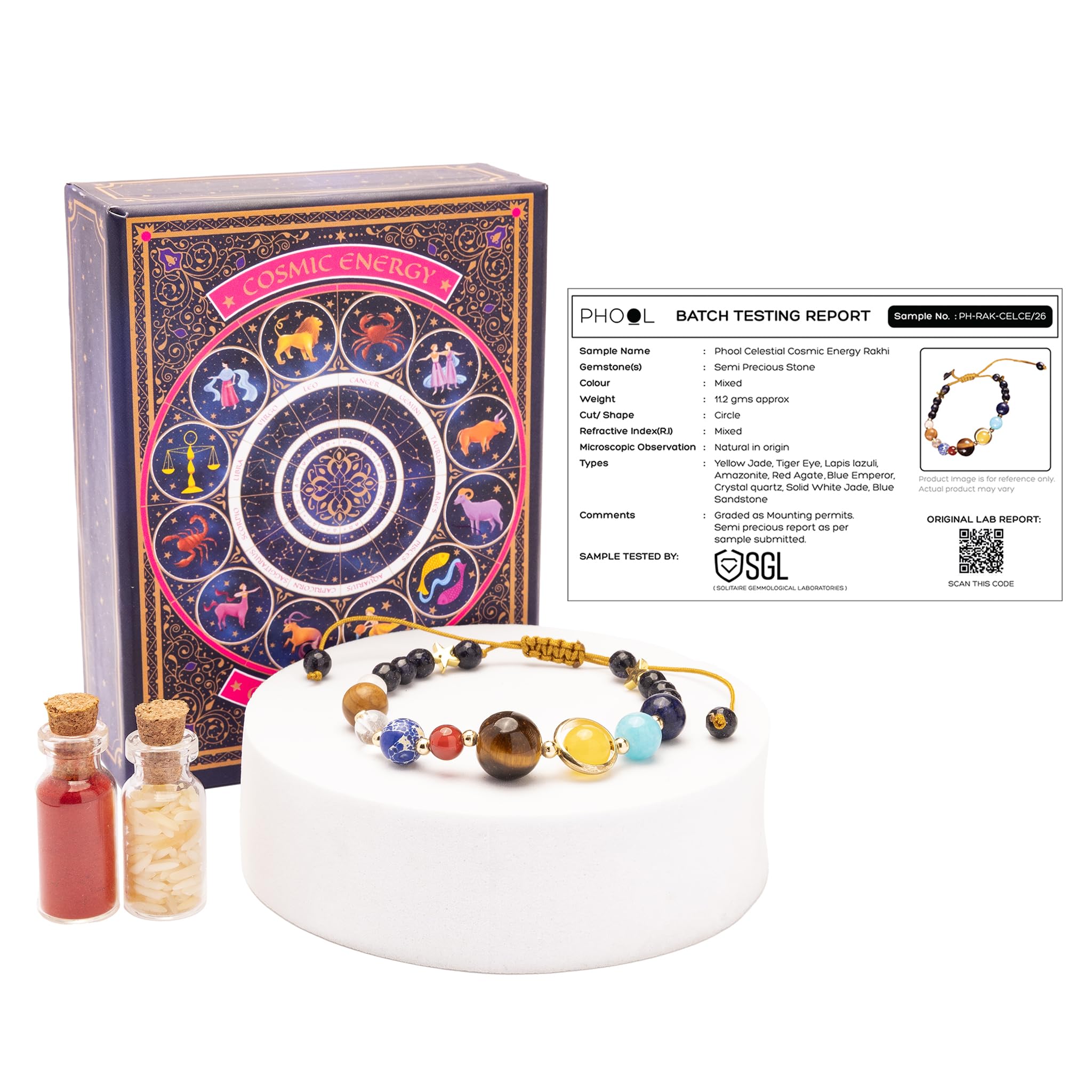 Phool Celestial Cosmic Energy Rakhi for Brother | 9 Natural Stone Beads with Tiger Eye, Lapis Lazuli, Amazonite & Crystal Quartz | Spiritual Rakhi for Brother | Raksha Bandhan Gift discount deal