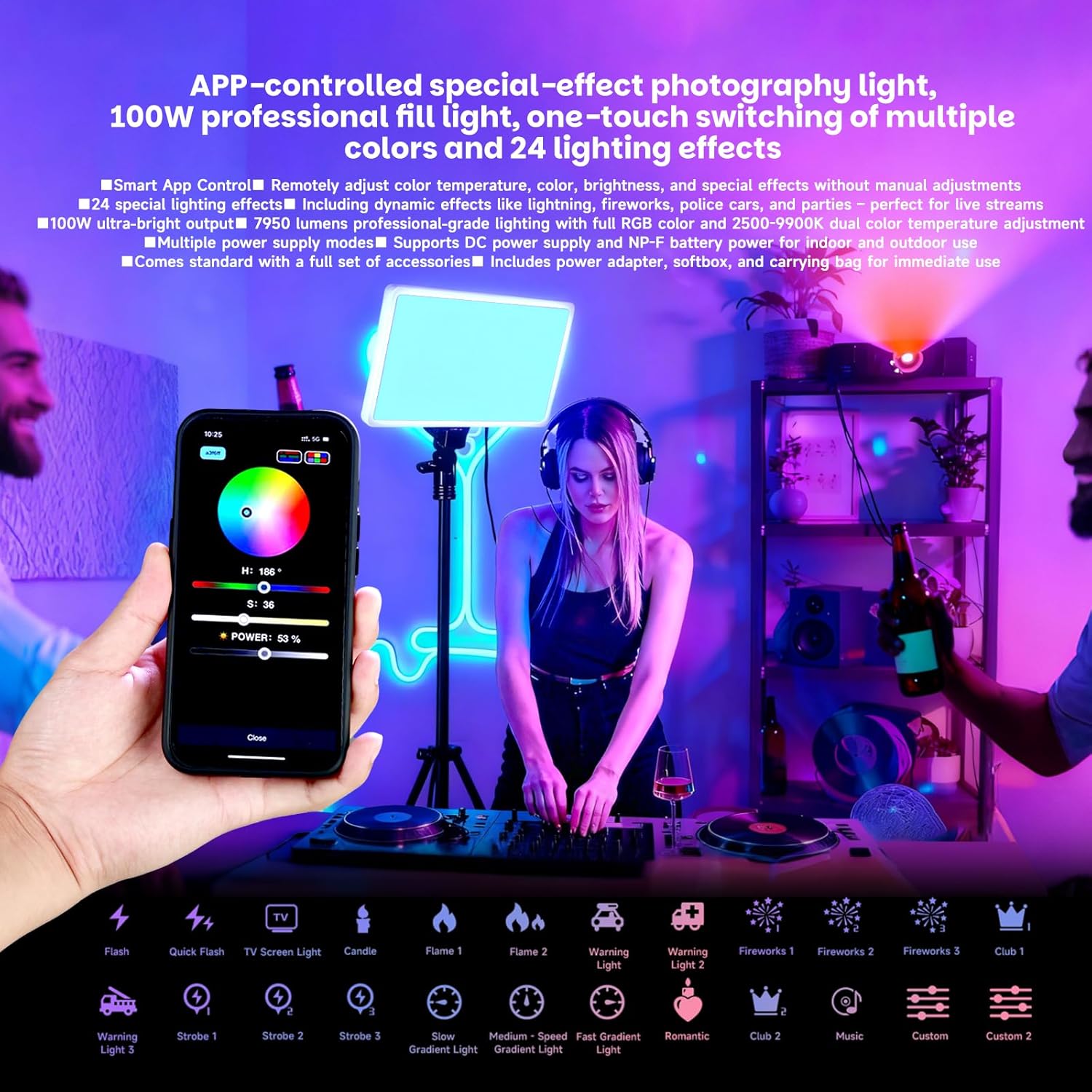 YSKE-100W RGB LED Photography Light & Panel Light, Professional Camera Light Video Light with Softbox Lighting Kit, Continuous Selfie Light for Podcast, YouTube, Video and Photography Lights.