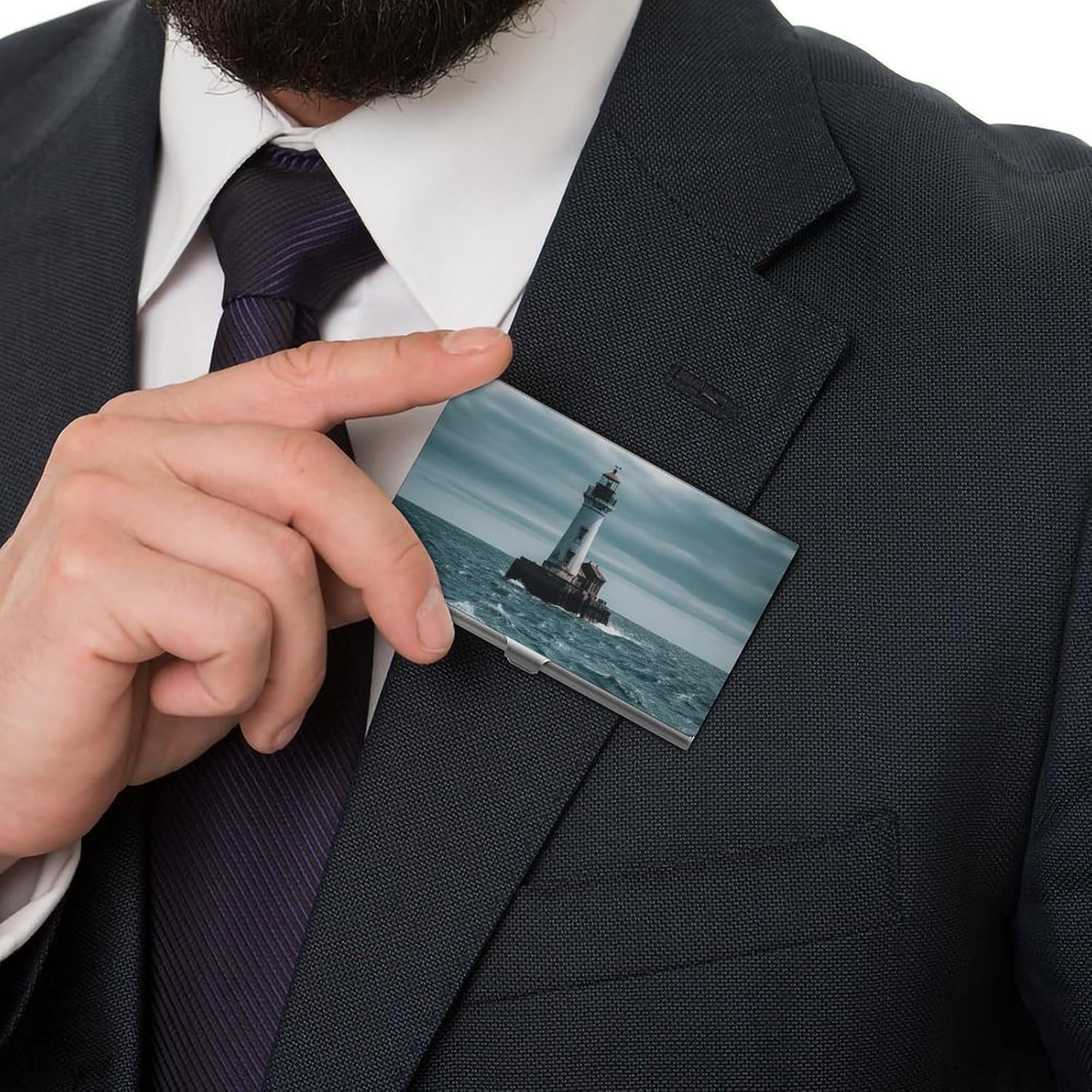 Lighthouse Ocean Business Card Holder for Men Women
