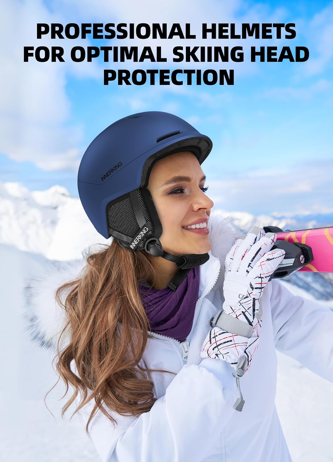 InnerKing Ski Helmet, Lightweight Adult Snowboard Helmet with Sturdy PC Shell & Shock-Absorbing EPS Foam & Soft Lining, Adjustable Snow Sport Helmets 10 Vents Men/Women