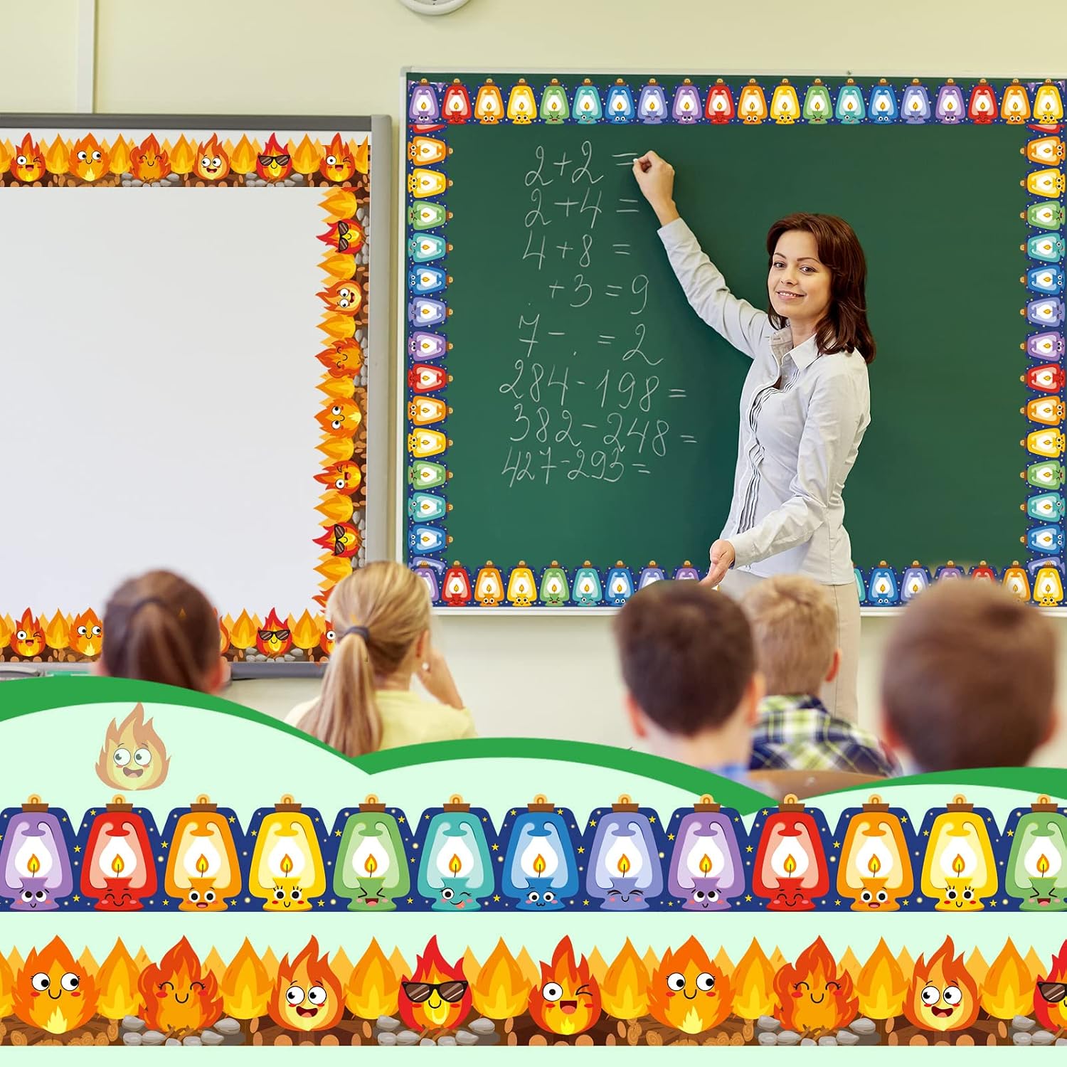 Yexiya 4 Rolls 131 ft Camping Bulletin Board Borders Camping Decorations for Classroom Woodland Bulletin Board Trim Farmhouse Decorations for Preschool Classroom Chalkboard Door Windows