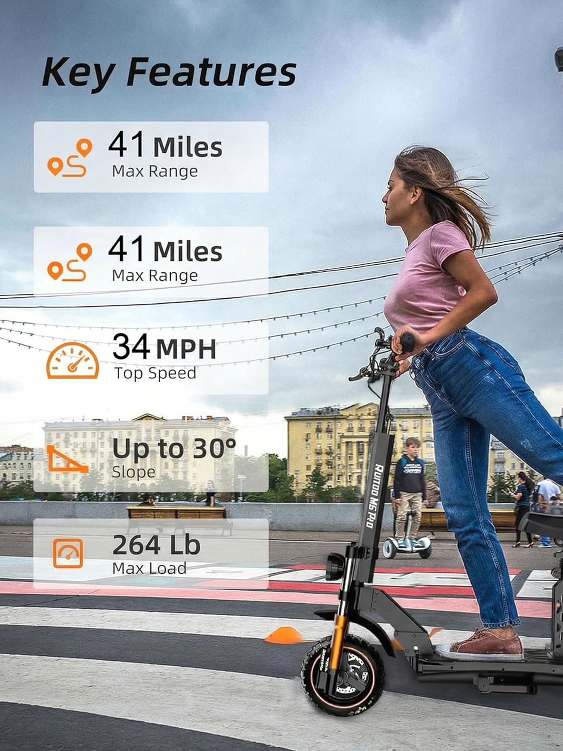 Electric Scooter for Adults with Seat & Storage Box, 1600W Motor (Up to 34 MPH), 50 Miles Long Range, 11" Fat Tires, Dual Hydraulic Suspension, Foldable Commuter E-Scooter for All Terrain