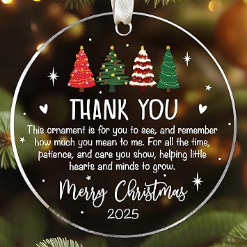 TUMSHANIP Teacher Ornament - Teacher Christmas Ornaments - Teachers Gifts for Women - Teachers Daycare Provider Christmas Ornaments 2025 - Teaching Gifts for Tree - Acrylic Ornament 2025