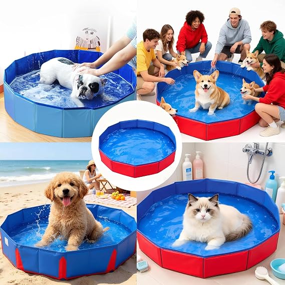 Dog Paddling Pool, Foldable Pool for Small Dogs, Rigid Plastic Paddling Pool for Pet Bathing, Compact 50 X 10 Cm Design, Durable Dog Swimming Pool, Small Paddling Pool 4ft Size, Plastic Pool for Outdo