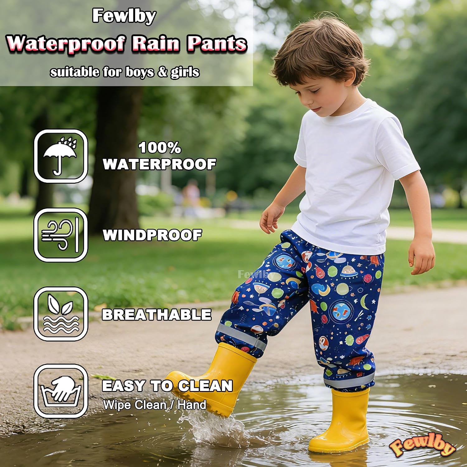Toddler Rain Pants Kids' Waterproof Rain Pants Lightweight Reflective Rain Wear for Boys Girls