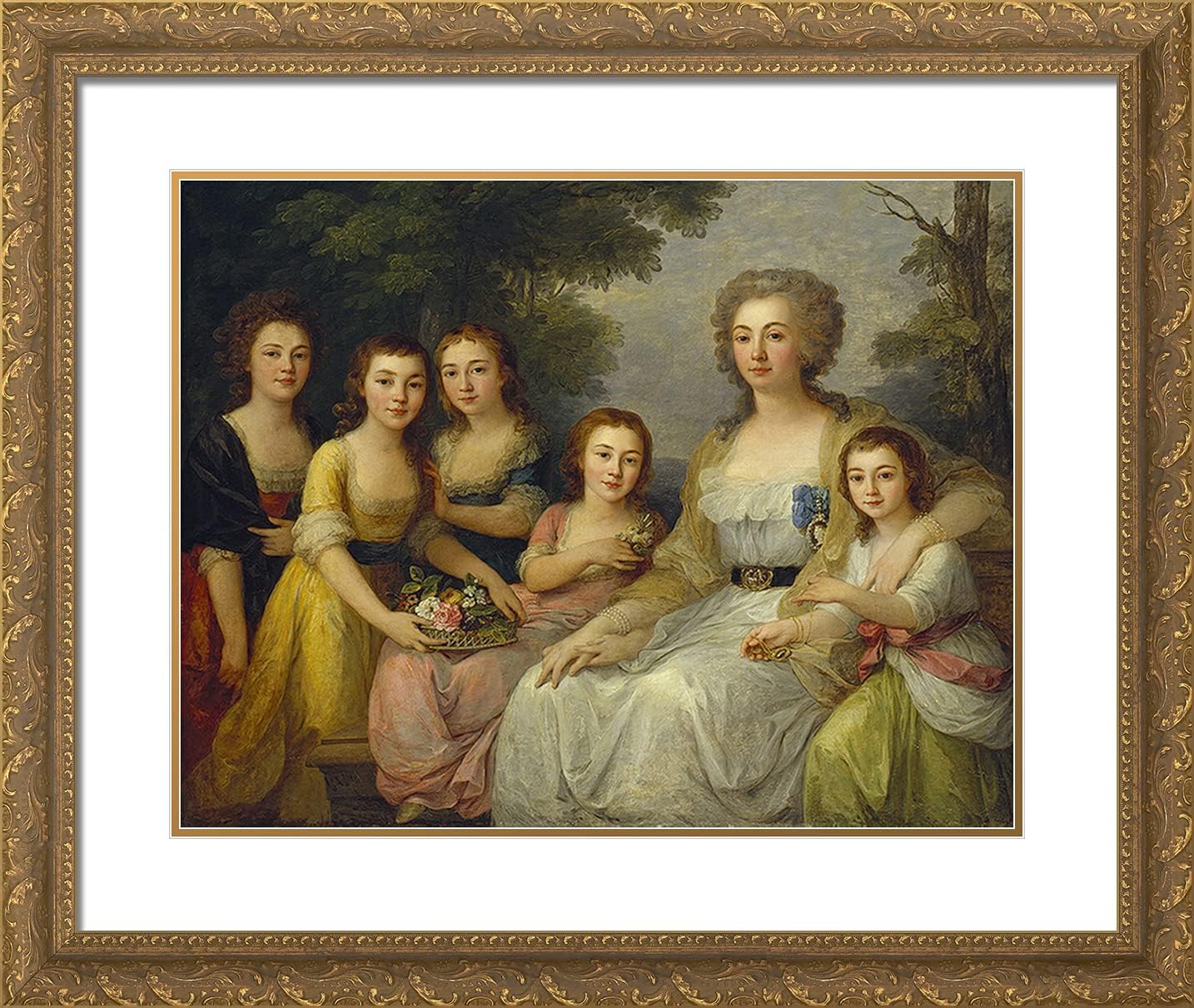 ArtDirect Kauffman, Angelica 24x20 Gold Ornate Framed Art Print with Double Matting Titled: Portrait of Countess A S Protasova with Her Nieces