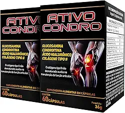 Kit 2x Ativo Condro 60 Cápsulas Dor No Joelho Glucosamina Com Colágeno Tipo 2
