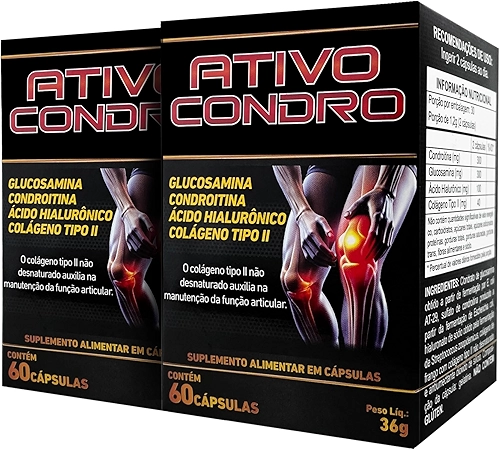 Kit 2x Ativo Condro 60 Cápsulas Dor No Joelho Glucosamina Com Colágeno Tipo 2