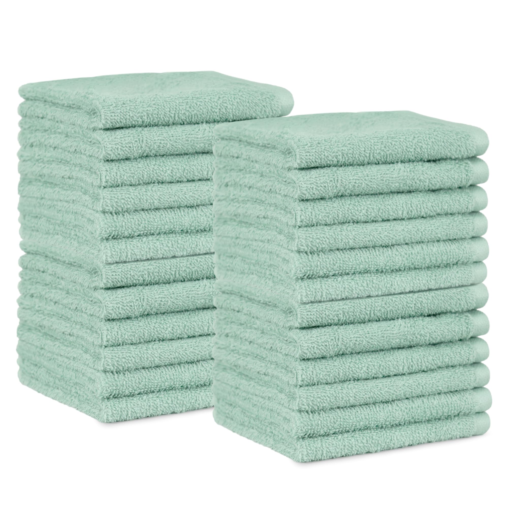 Amazon Basics Highly Absorbent, Fast Drying 100% Cotton Washcloths for Bathroom, Machine Washable, 12 x 12 inches, Seafoam Green, 24-Pack