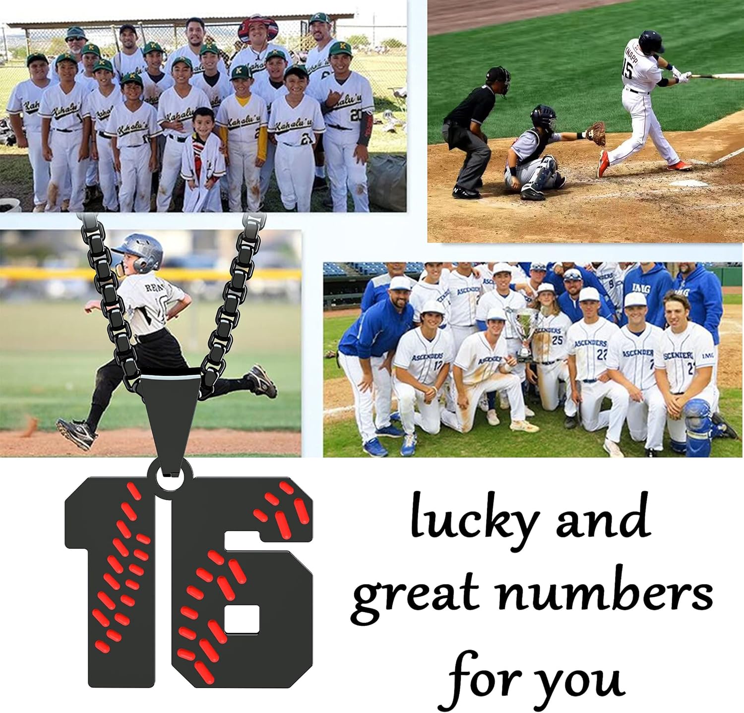 Suweibuke Inspiration Baseball Necklace - Stainless Steel Baseball Chain Number Pendant - Boys & Girls Gift - Image 3