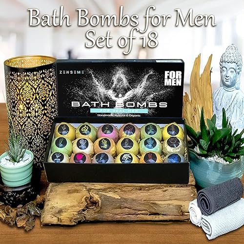 Miniatura 5 de Bombas de baño para hombres, juego de regalo de 18 bombas de baño orgánicas perfumadas hechas a mano de 2.5 onzas con aceites esenciales naturales.