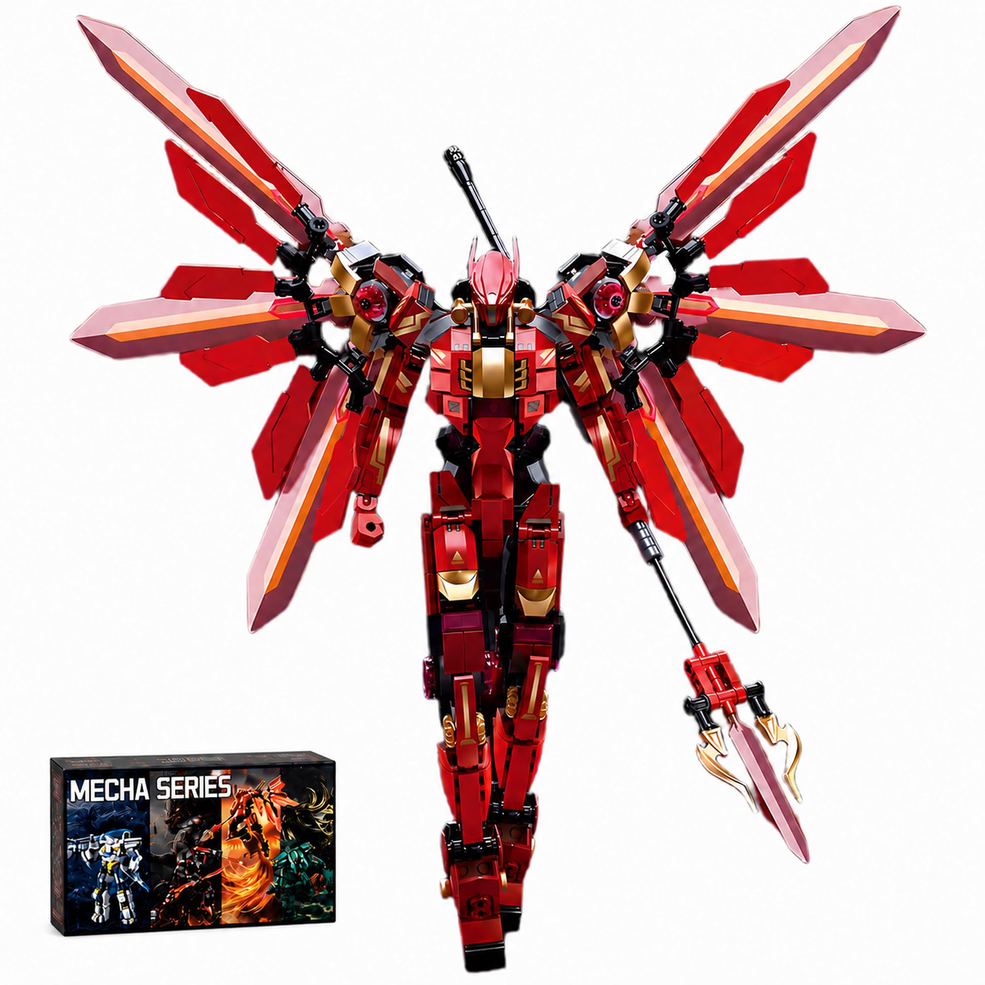 LQPFBSM Red Mech Robot Building Block Set, fully assembled