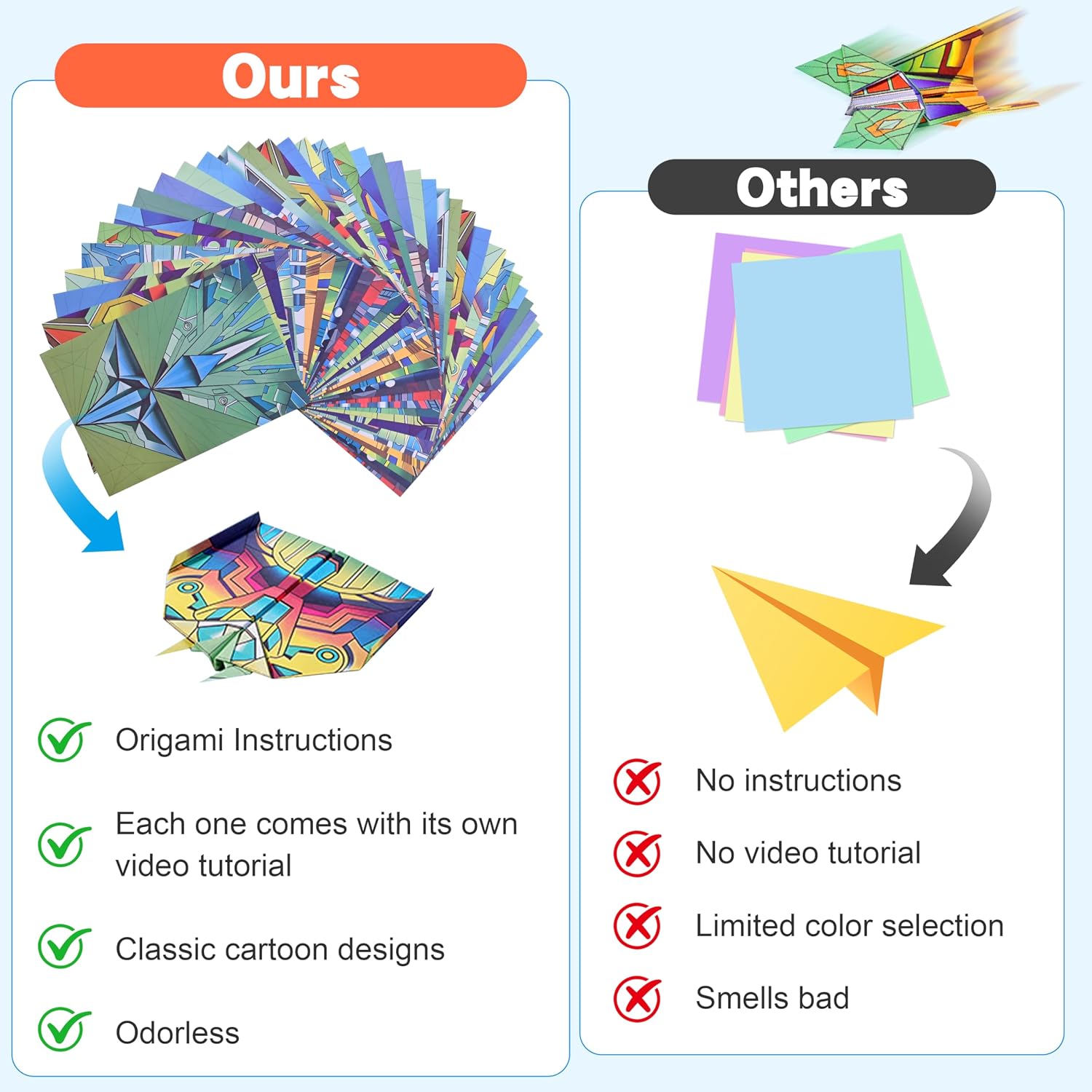 SELVERITH 36 Sheets Paper Airplane Origami Kit for Kids Ages 8-12, 12 Distinct Designs, Double Sided Colored Origami Airplane Book with Video Tutorials, Educational Crafts Gifts for Teens Kids image 4
