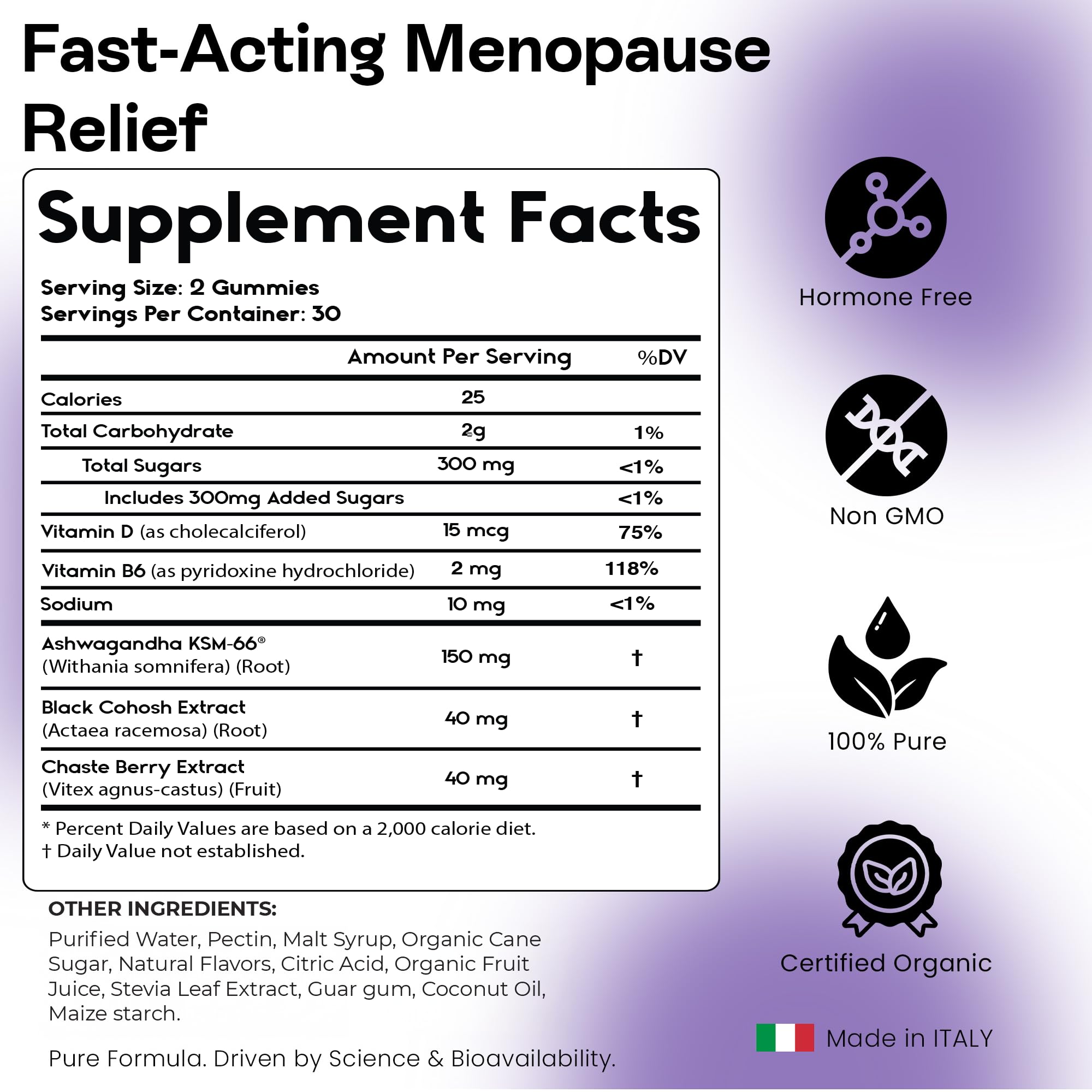 Pharmlitalia Menopause Supplements for Women - Relief for Hot Flashes, Night Sweats, Mood Swings & Sleep Disruptions - Hormone-Free Menopause Gummies with Black Cohosh & Ashwagandha, 60 Count — Amazon image 2