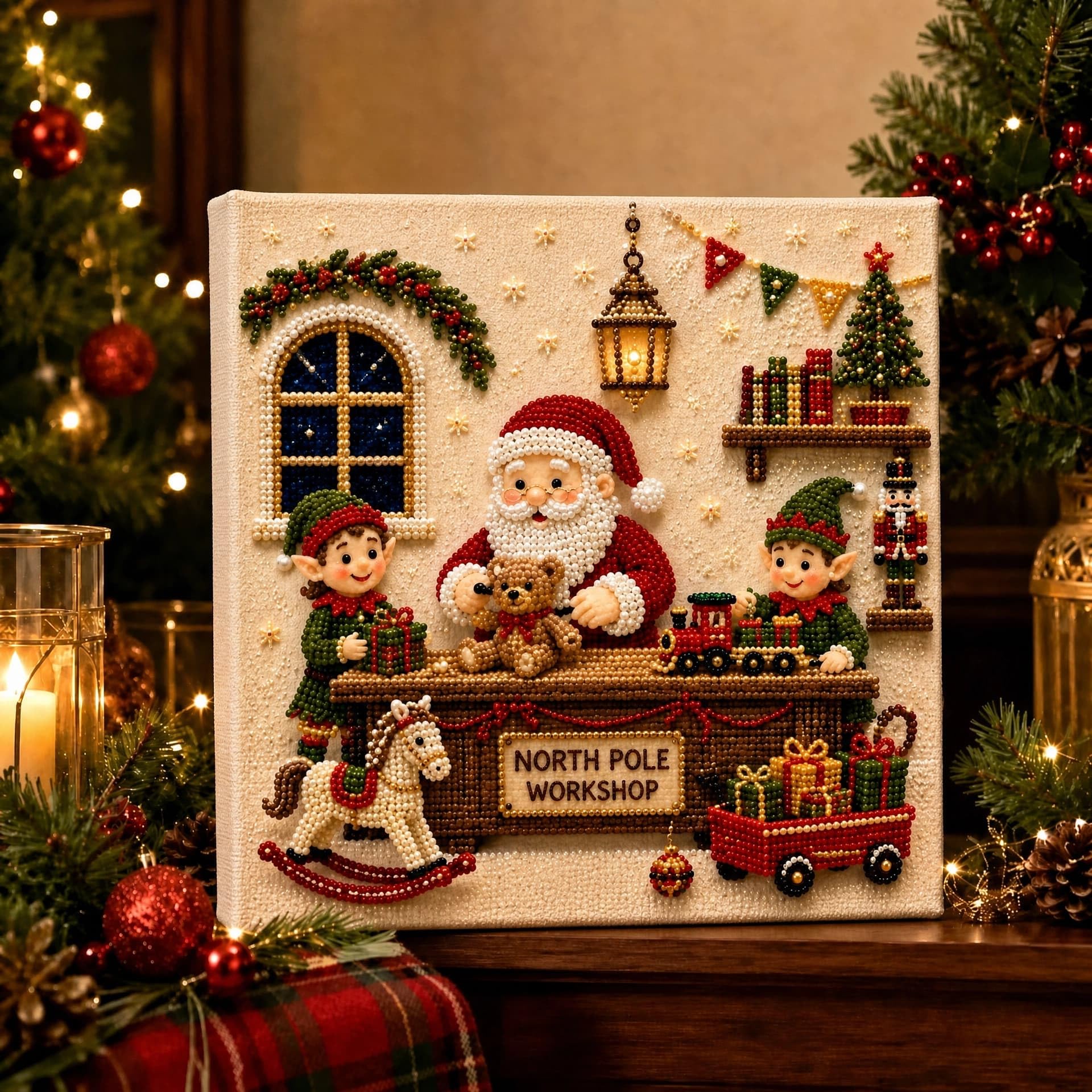 DIY Christmas Pearl Diamond Painting Art Kit 20 * 20cm, Christmas Pearl Beads Art Craft for Adults, Gemstone Diamond Dots for Home Wall Decor, Relaxing Creative HobbyοΌStyle I