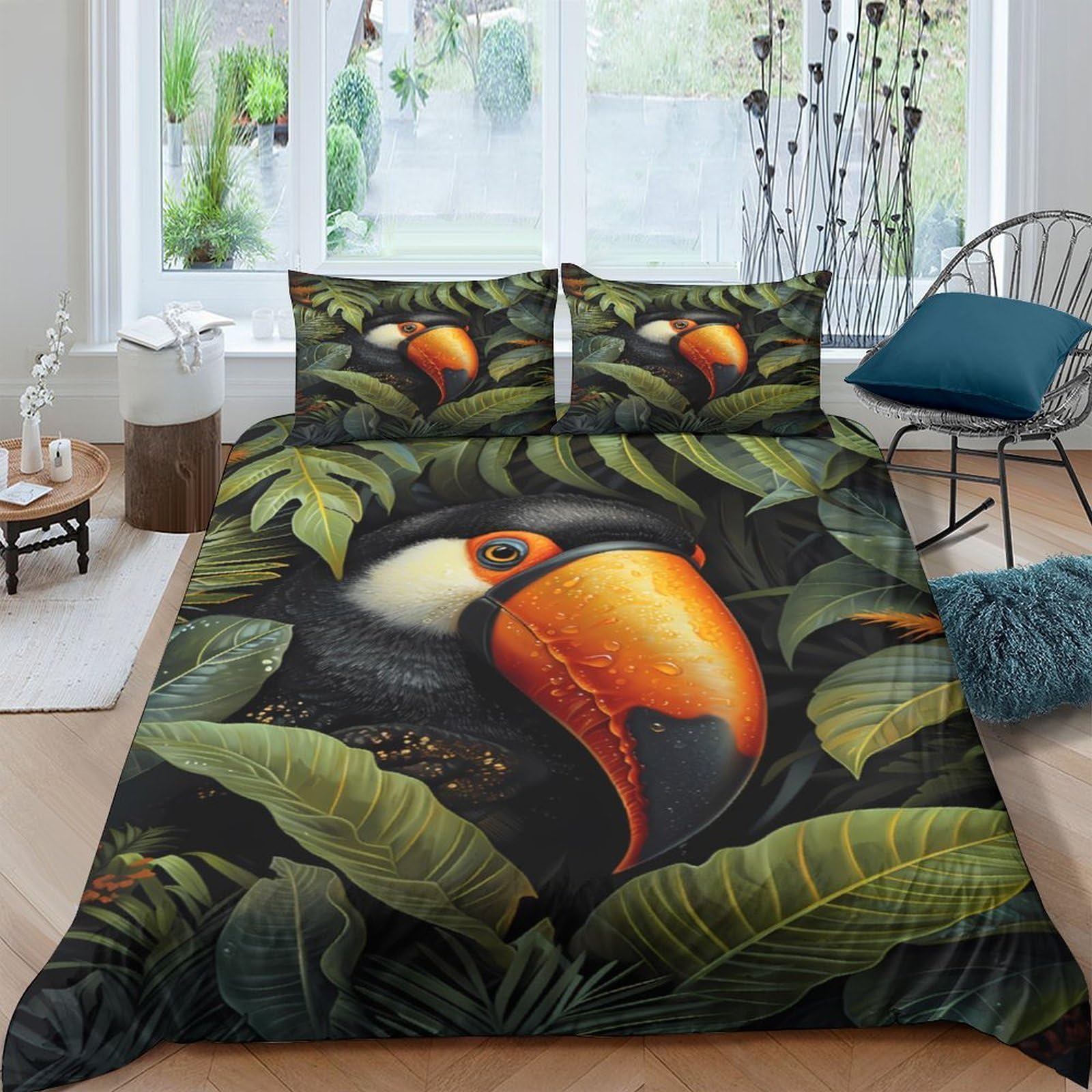 Ctjqhvkz Style-6 3D Printed Tropical Rainforest Fitted Sheet Microfiber Toucan Bird Mattress Cover For Bedroom Guest Room Decor Easy Care Single（135X200cm）